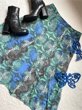 Women's Blue geometric Patterned A-Line midi summer skirt